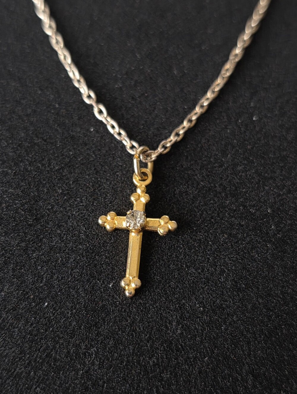 925 Sterling Silver Vintage Cross Pendant Necklace Two Tone With Diamond